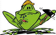 Ein Frosch in Bau Montur mit Helm und Hammer